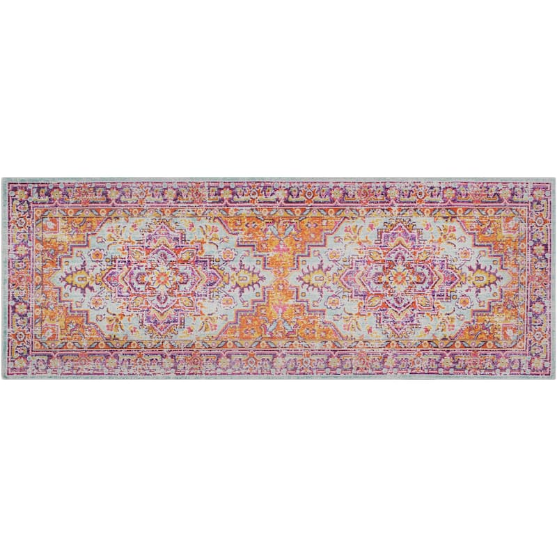 Vintage Distressed Oriental Pink Runner Rug - 3' x 7' 10"