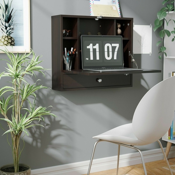 Wall Mounted Folding Desk Floating Laptop Table with Storage