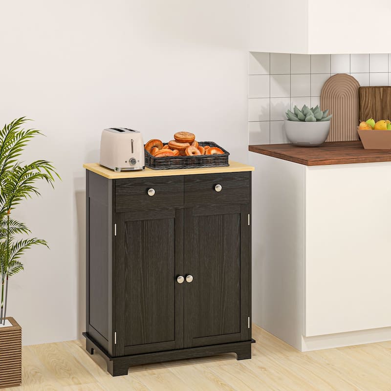 Stylish Kitchen Storage Cabinet with 2 Drawers and Versatile Uses for Home - Black