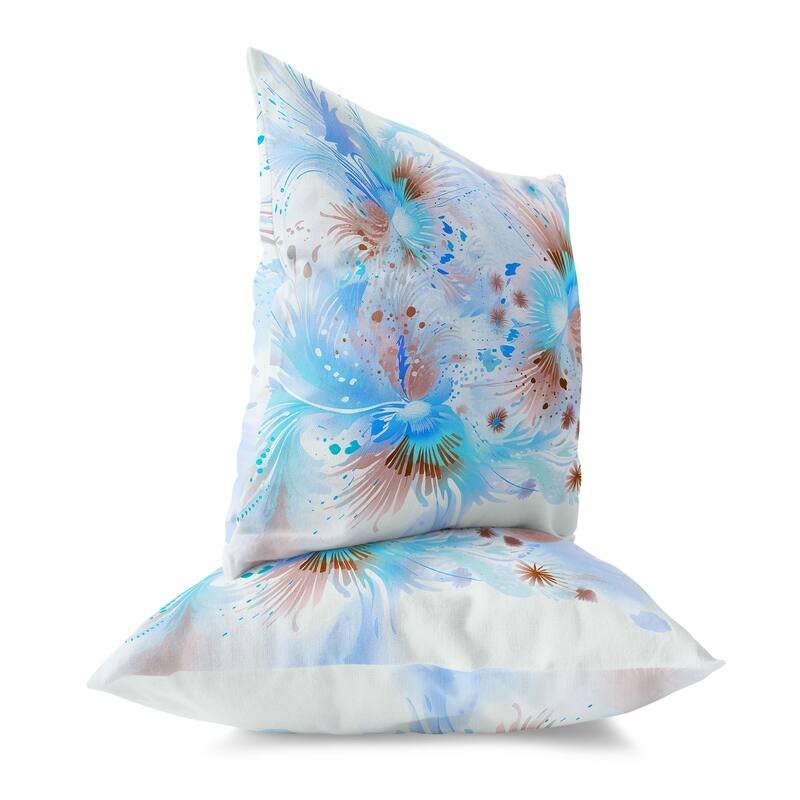 Blue And Brown Vibrant Brushstrokes Indoor/Outdoor Throw Pillow Zipper