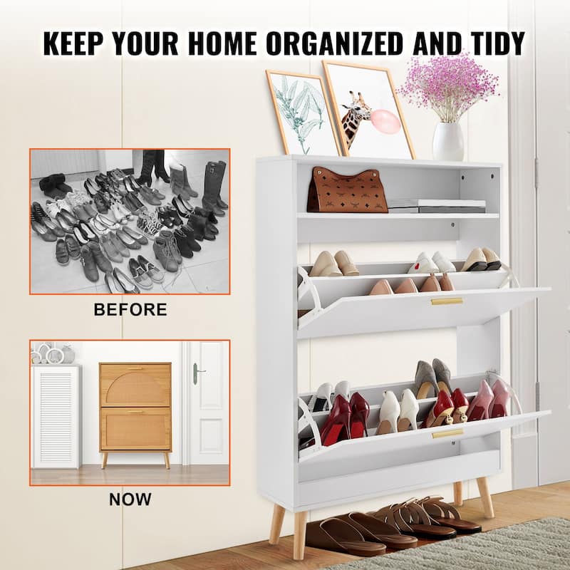 Space Saving Shoe Cabinet with Drawers for Hallway or Living Room - 31.5 x 9.33 x 47.44 inch