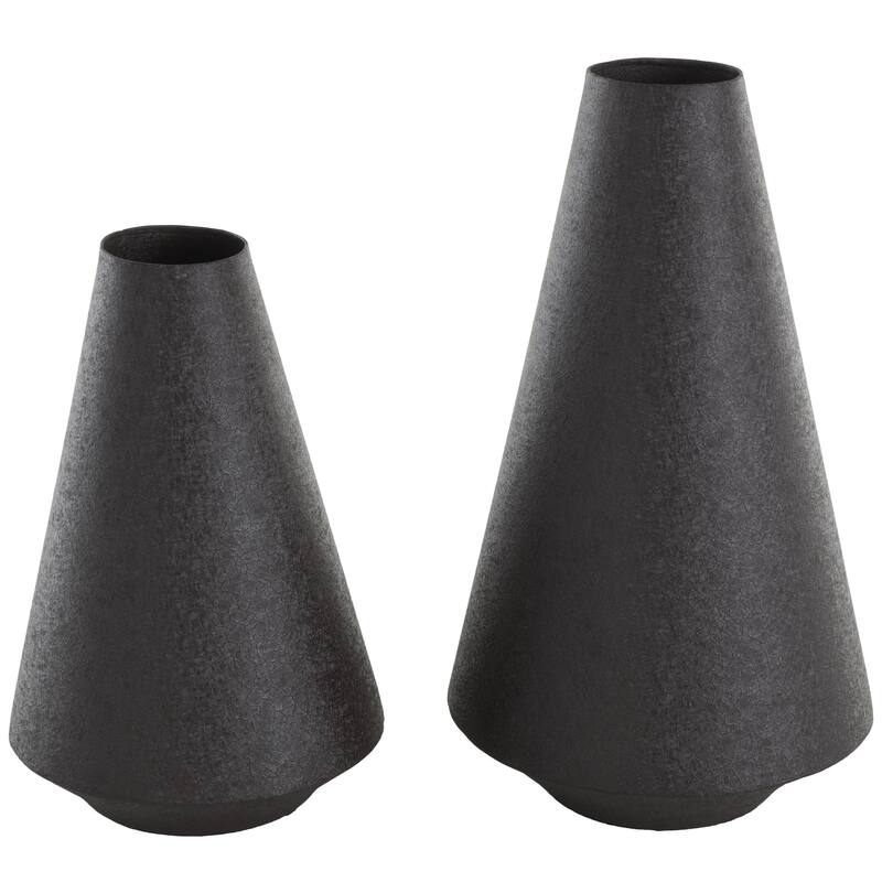 Metal Textured Cone Decorative Vase - Set of 2 Black - Roche River Decor - Black