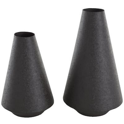 Metal Textured Cone Decorative Vase - Set of 2 Black - Roche River Decor
