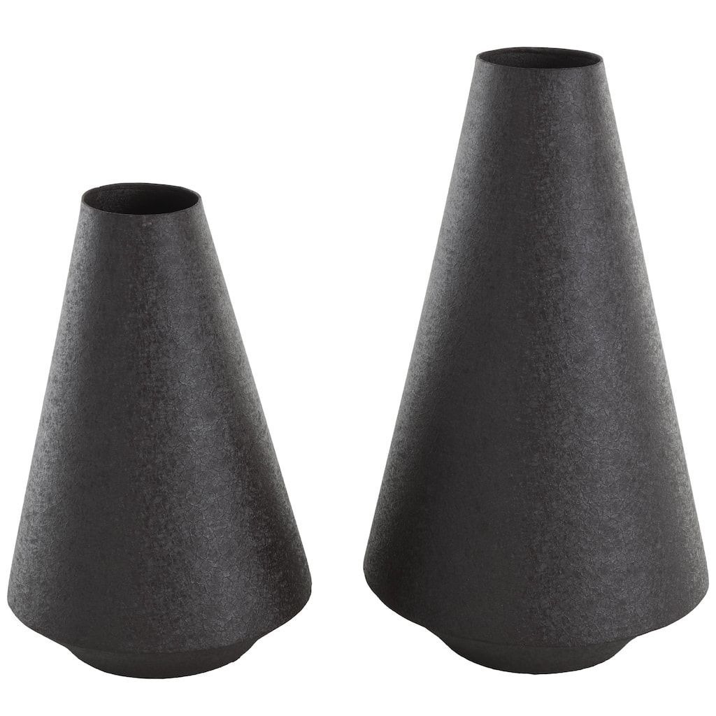 Metal Textured Cone Decorative Vase - Set of 2 Black - Roche River Decor