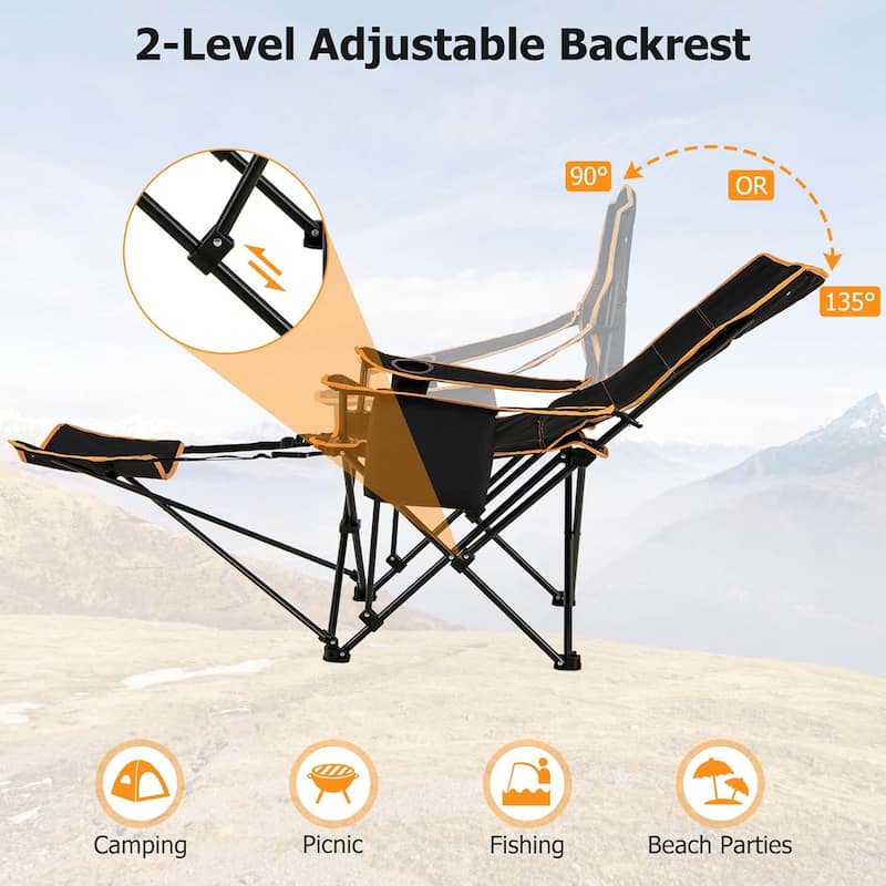 1/2 PCS Reclining Camping Chair Portable Chair w/ Removable Footrest