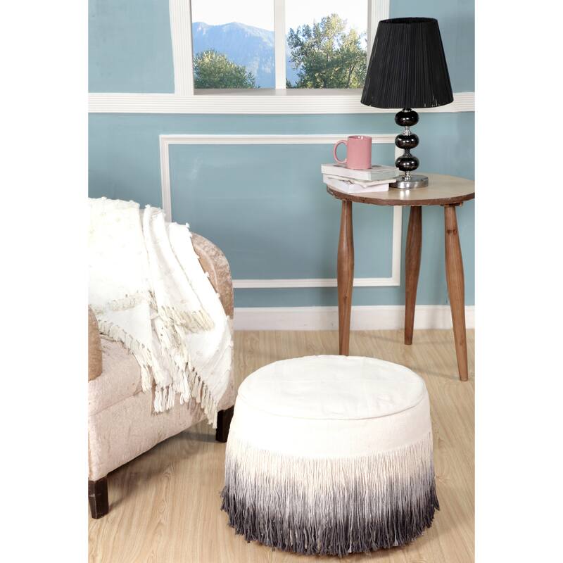 HomeRoots 20" Beige 100% Cotton Ottoman