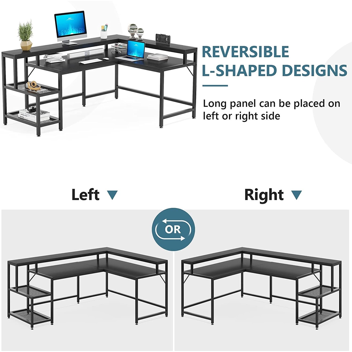 L Shaped Desk with Drawer, Home Office Corner Desk with Storage Shelves and  Monitor Stand, Rustic PC Desk for Small Space - On Sale - Bed Bath & Beyond  - 36543917