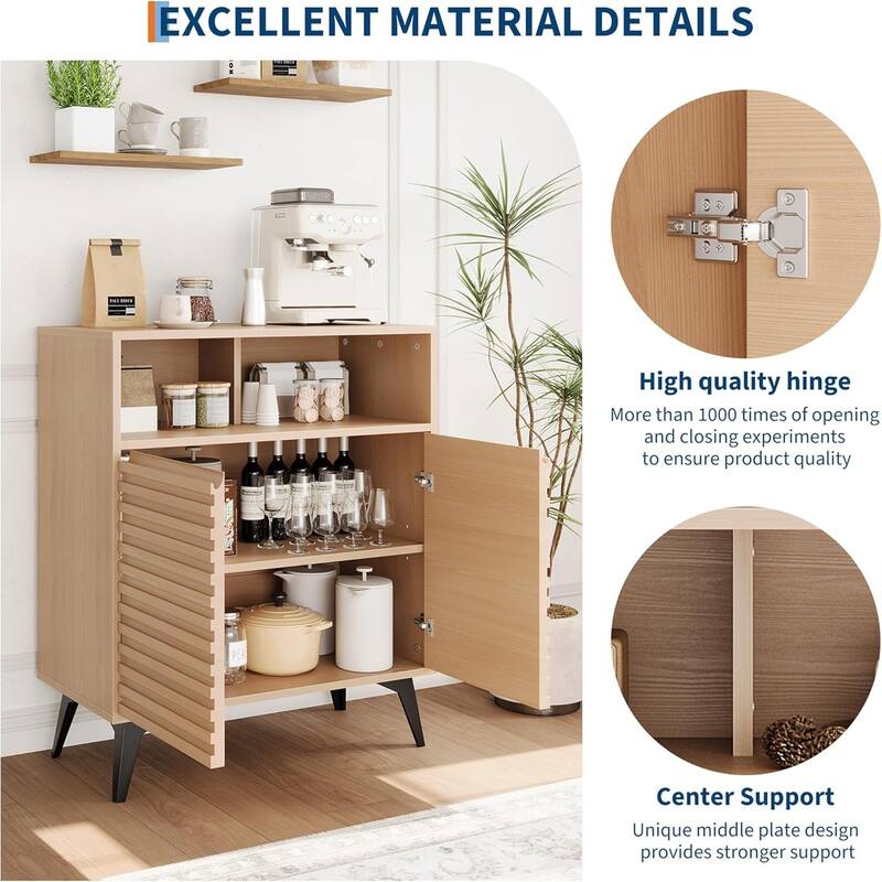 Recessed Storage Cabinet, Sideboard With Storage And Adjustable Shelves, Brown