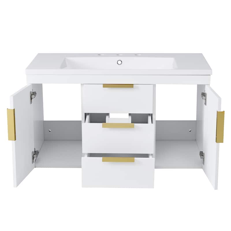 36''Wall Mounted Bathroom Vanity With Resin Sink, Floating Bathroom Storage Cabinet With 2 Drawers,Solid Wood Bathroom Cabinet
