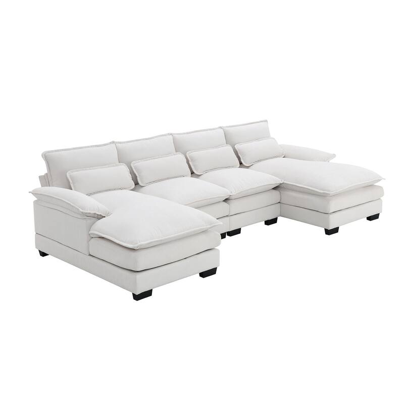 Modern U-Shaped Upholstered Sectional Sofa, Sleeper Couch with Waist Pillows