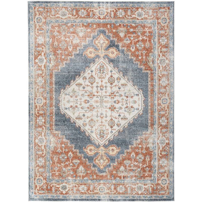 Nourison Astra Machine Washable Distressed Area Rug - 10' Runner - Denim/Multi