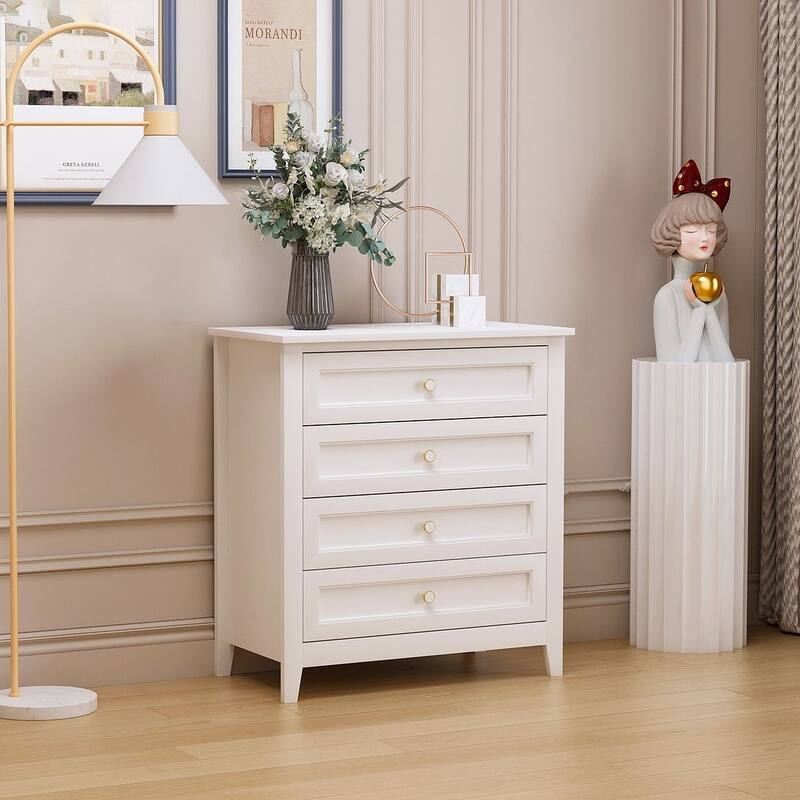 Modern Solid Wood Drawer Dresser with Retro Round Handles