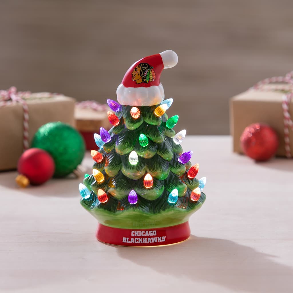 8" LED Ceramic Tabletop Christmas Tree, Chicago Blackhawks