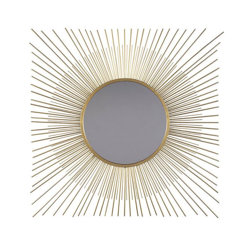 Round Accent Mirror with Sunburst Design, Gold and Silver