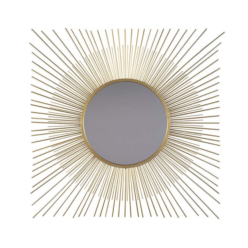 Round Accent Mirror with Sunburst Design, Gold and Silver