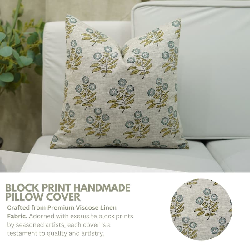 Fabdivine Soft Pillow Cover Shape Floral Block Print for Hotel Couch Spring Guest Room Blue Farmhouse, Mohini