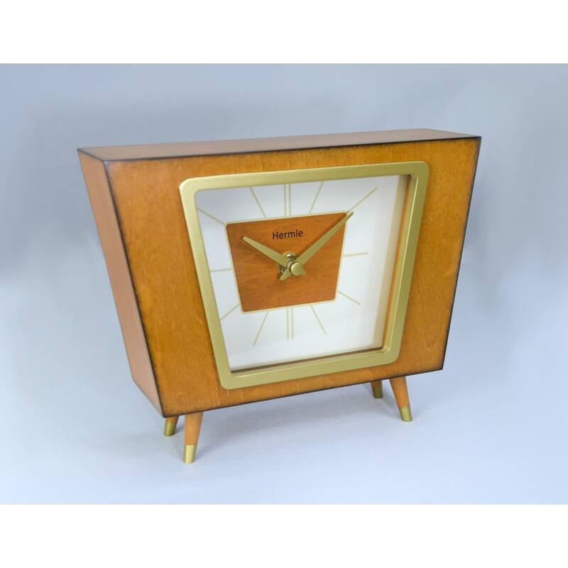 Retro-Style Wooden Table Clock - 8" - Brown and Gold