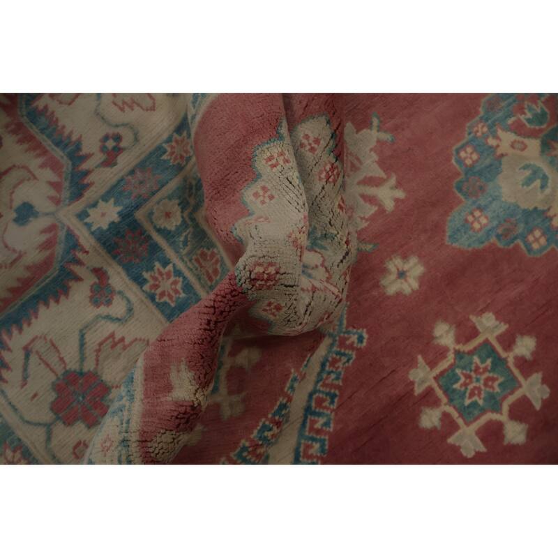 Hand Knotted Oriental 100% Wool Carpet Traditional Geometric Pink Kazak Area Rug - 11' 3'' X 8' 6''