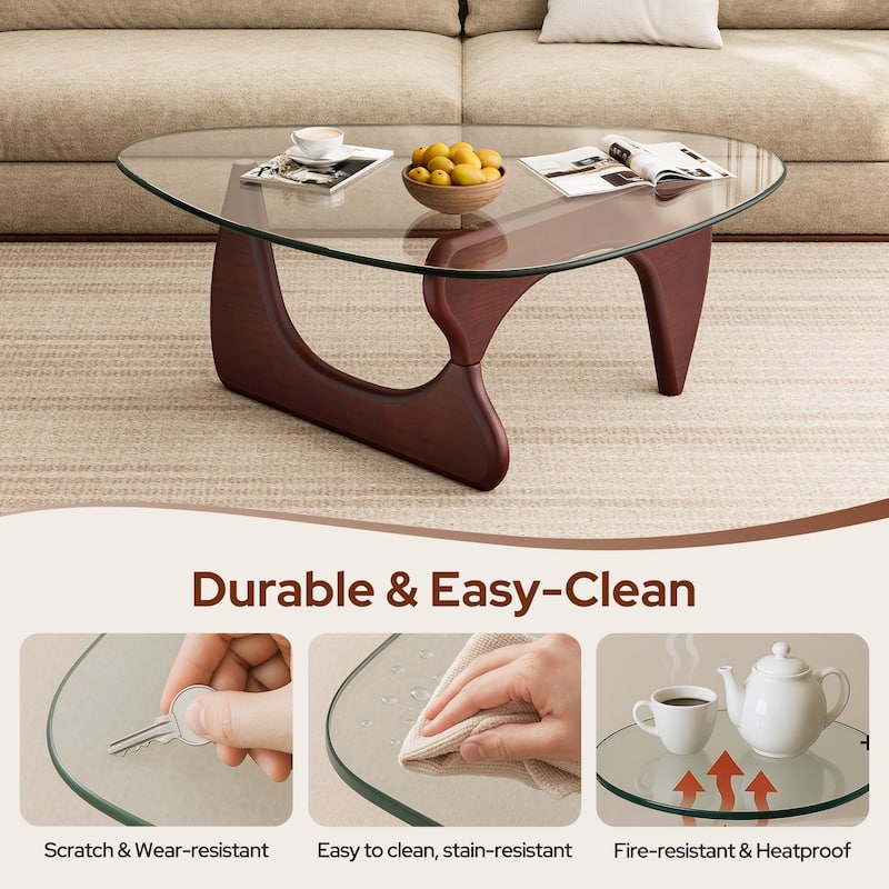 Mid Century Triangle Coffee Table Tempered Glass Top With Rubber