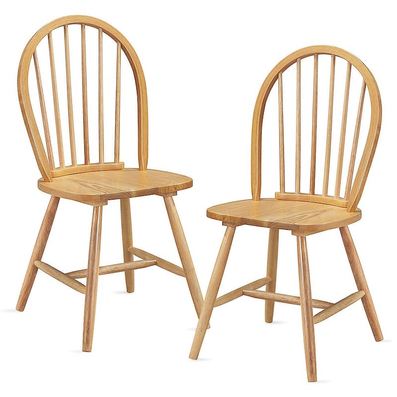 Set of 2 Wood Dining Chairs Windsor Chairs with High Spindle Back