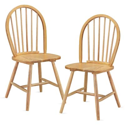 Set of 2 Wood Dining Chairs Windsor Chairs with High Spindle Back