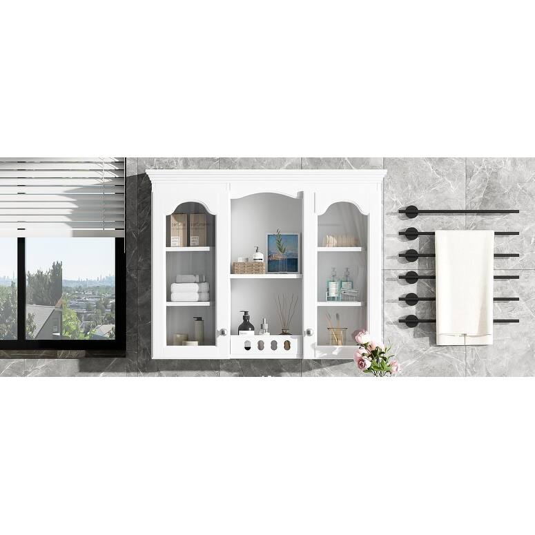 GDFStudio - Marlette Retro Wall-Mounted Bathroom Medicine Cabinet with 2 Glass Doors and Adjustable Shelves - 35.27"W