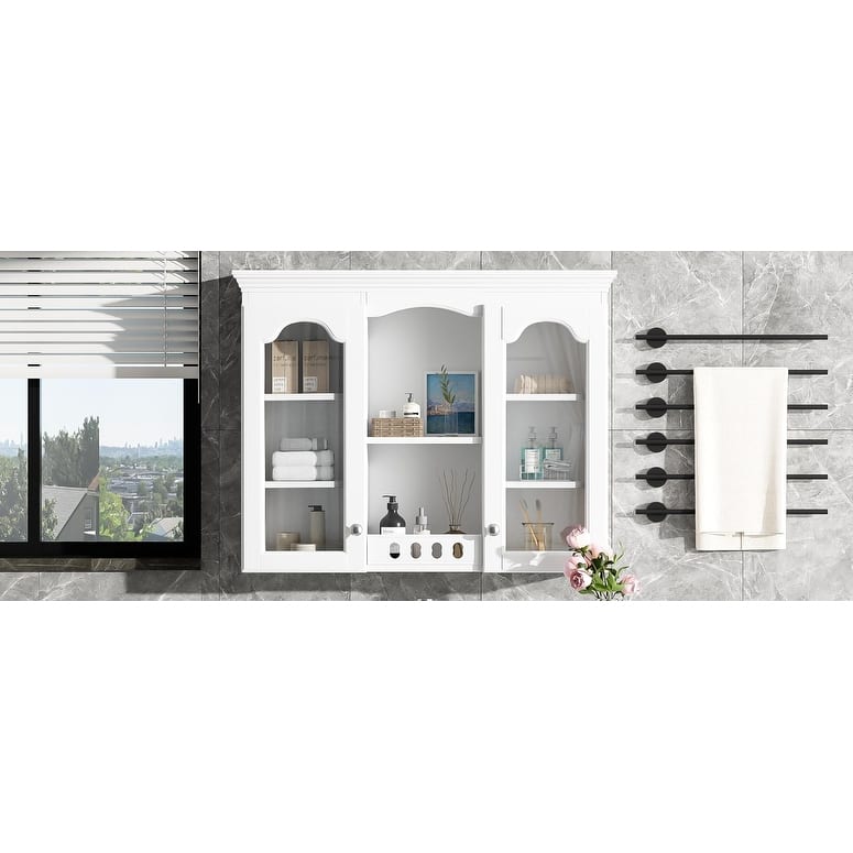 Roomfitters Wall Mounted Medicine Cabinet, Bathroom Cabinet with 2 Glass Doors, Over Toilet Storage Organizer, White