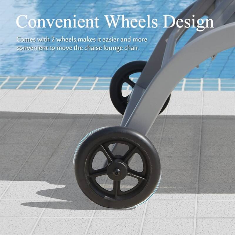 Outdoor Chaise Lounge Set (2 Piece),5 Position Adjustable Pool Chairs with Wheels for Patio, Backyard