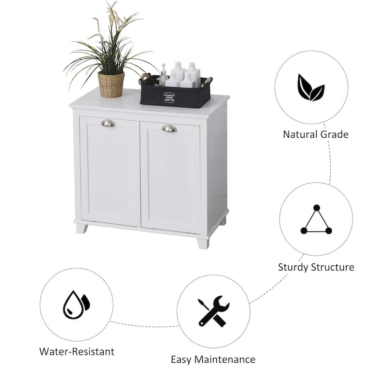 HOMCOM Laundry Room Organization and Storage Cabinet Freestanding Furniture with 2 Tilt Out Hamper Design, White - 30*15.75*27.5