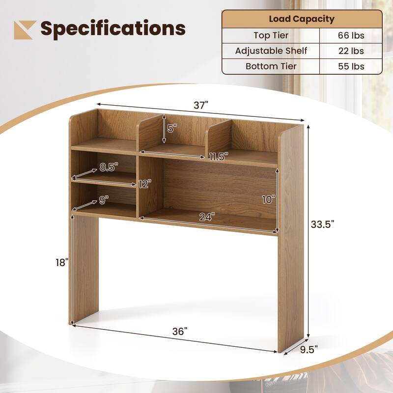 Gymax 3-Tier Desktop Bookshelf w/ 6 Shelves Desk Organizer for
