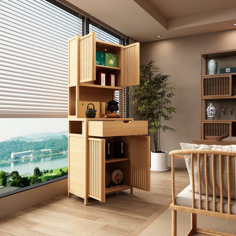 double-door bamboo high-capacity storage cabinet for main living spaces such as dining rooms, bedrooms, and living room