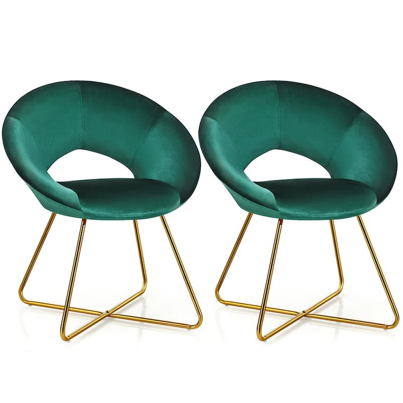Gymax Set of 2 Accent Velvet Chairs Dining Chairs Arm Chair w/Golden - See Details
