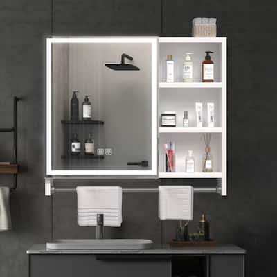32" x 28" Rectangular Aluminum Surface Mount Medicine Cabinet with Mirror and Towel Rail - 32" x 28"