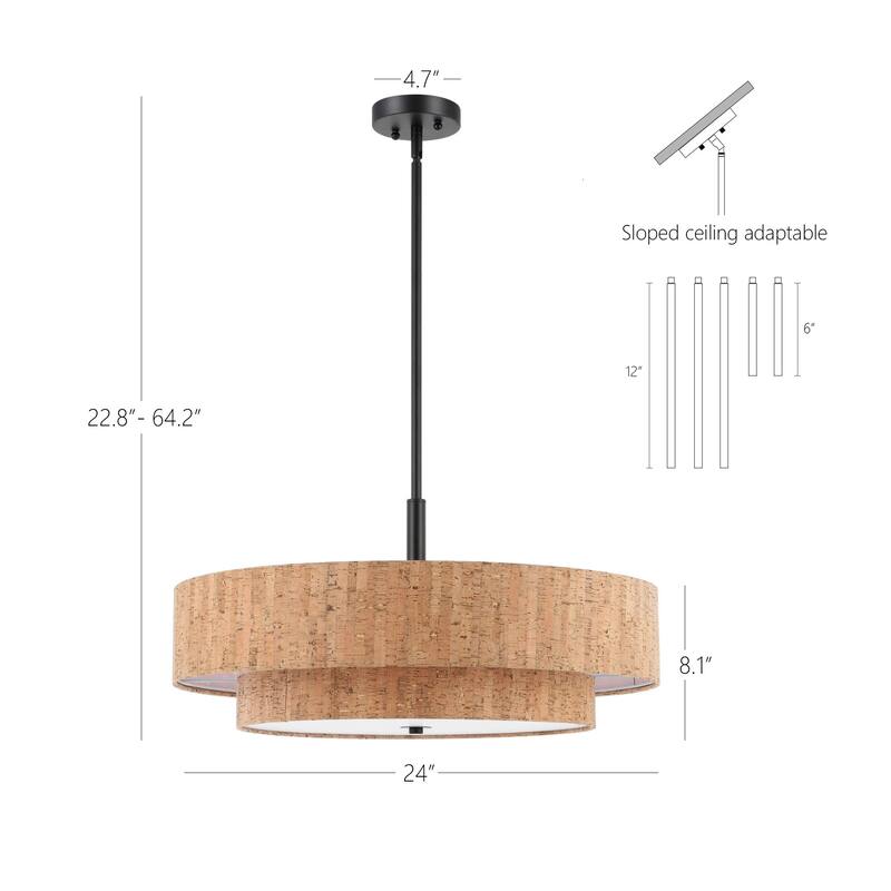 GetLedel 5-Light Textured Cork Drum Chandelier - Tan - 24"