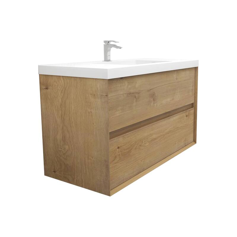 Selina 42" Wall Mounted Vanity with Single Sink - 42 - Matte - Dark Oak