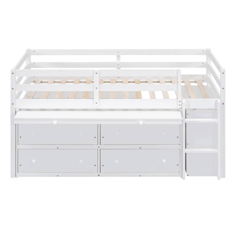 Twin Size Loft Bed with Retractable Writing Desk and 4 Drawers