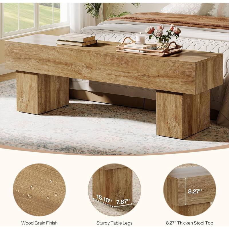 63“ Extra Long Dining Bench, Farmhouse Wooden Entryway Bench for Bedroom, Hallway, Light Brown