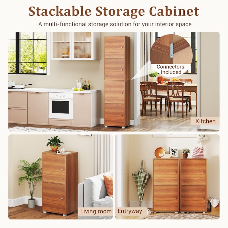 Gymax 2 PCS 2-Door Storage Cabinet w/ Adjustable Shelves Kitchen