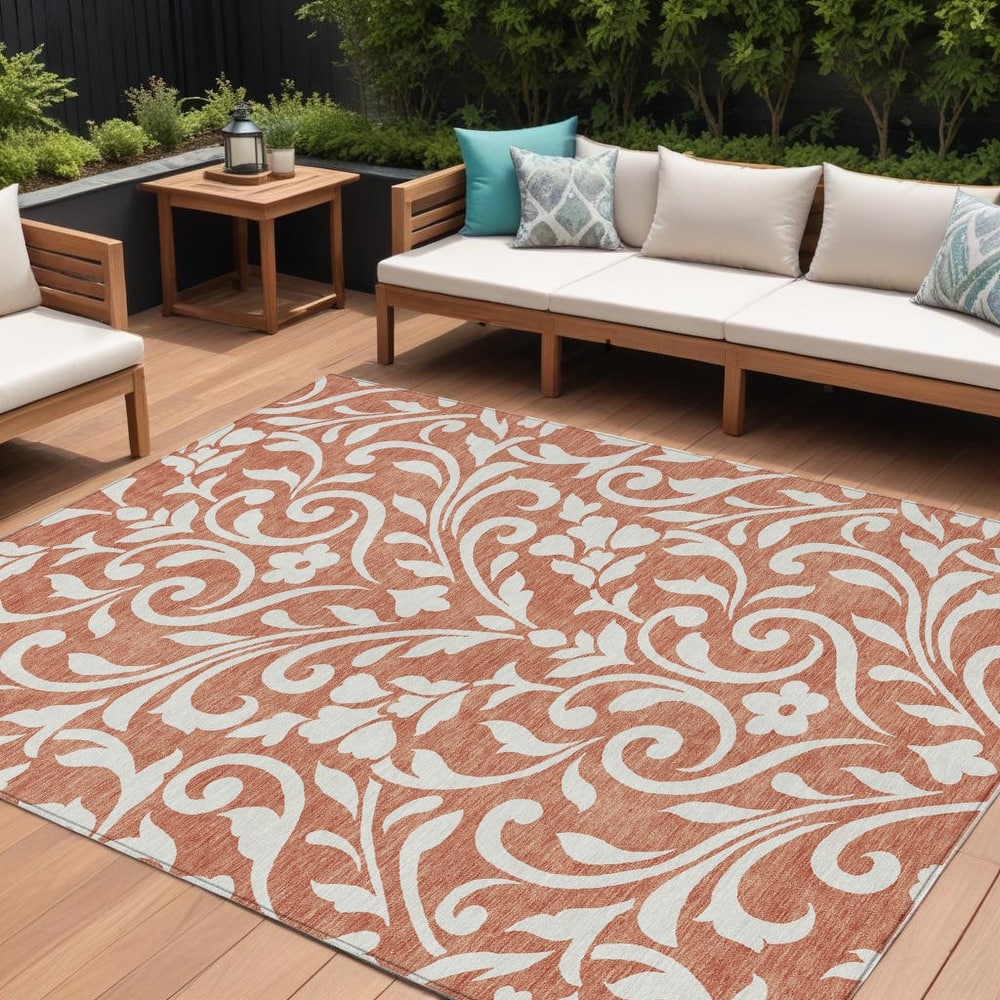 HomeRoots Floral Transitional Rectangle Outdoor Rug