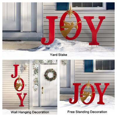 Glitzhome Christmas Metal "JOY" Sign Yard Stake or Wall Decor or Standing Decor - 36"H
