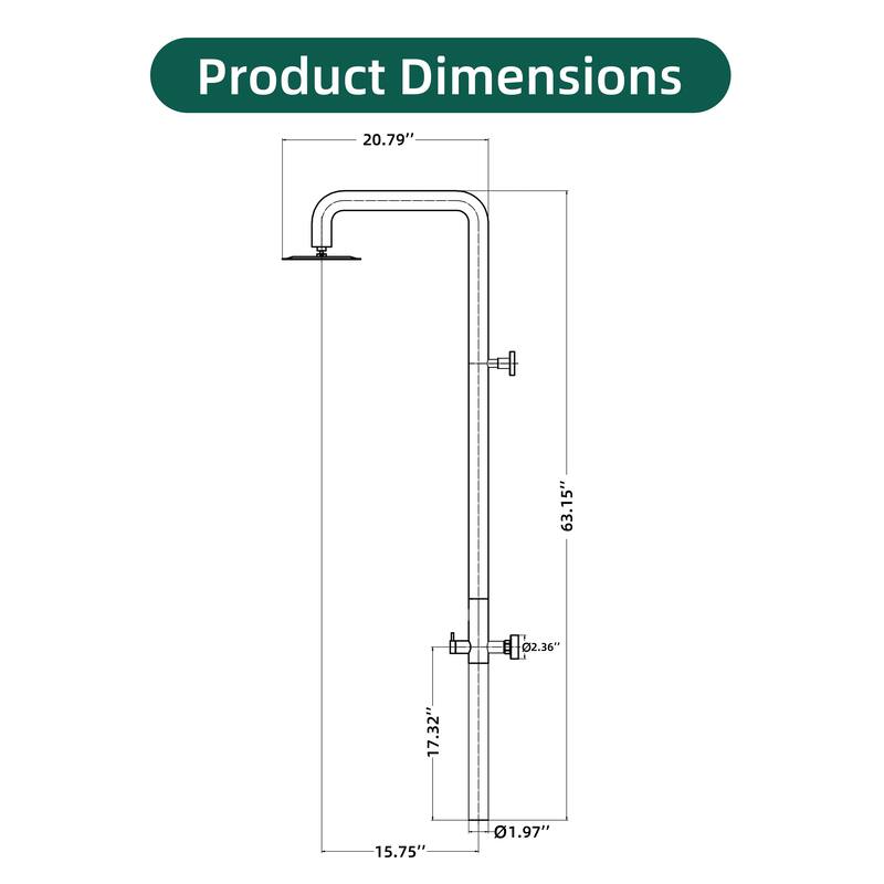 63"H 316 Stainless Steel Wall-Mounted Heavy-Duty Outdoor Shower