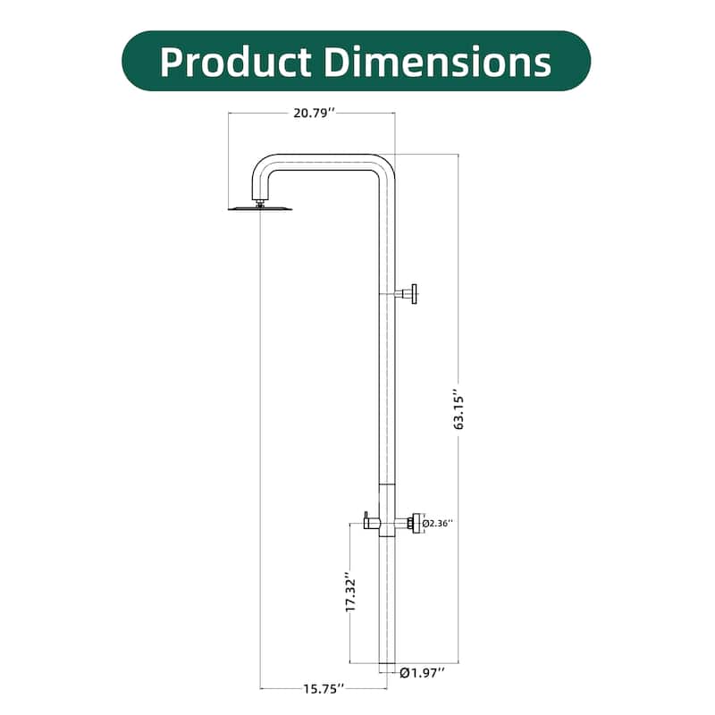 Modland Wall Mount Outdoor Shower Head with 316 Stainless Steel, 10-Grade Anti-Rust, Matte Black/Brushed Nickel