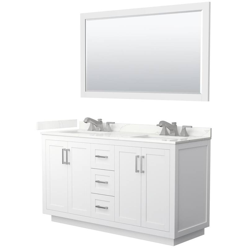 Wyndham Collection WCF292960D-QTZ-US3M58 Miranda 60" Free Standing - White / Giotto Quartz Top / Brushed Nickel