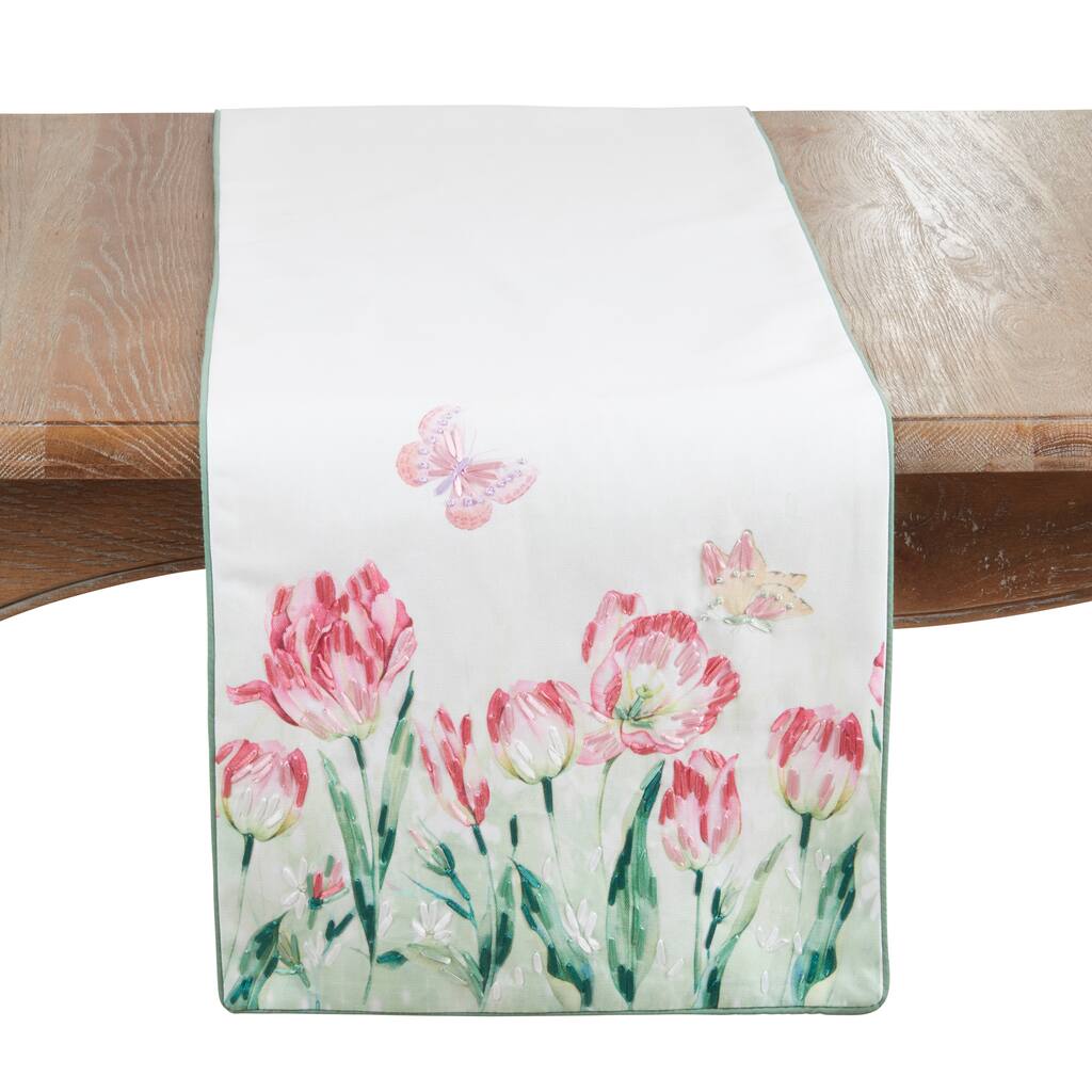 Floral Butterfly Table Runner - Decorative Non-Reversible Lined Table Runner for Dining Table, 16"x72"