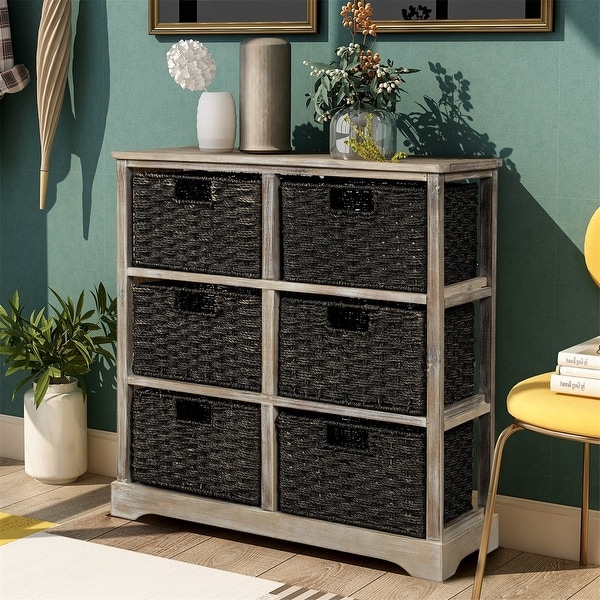 Harper & Bright Designs Storage Cabinet with 6 Rattan Baskets. Opens flyout.