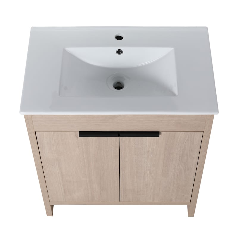 Plain Light Oak 30 Inch Freestanding Bathroom Vanity with Sink