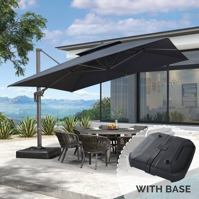 PURPLE LEAF Luxurious Design Square Patio Cantilever Umbrellas with Base UV50+ Fade Resistant - 12ft-Dark Grey NEW