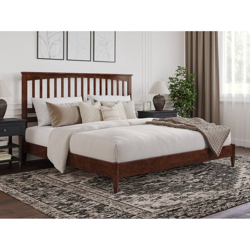 King Size Wood Platform Bed - Low Profile Modern Bed Frame Walnut Finish