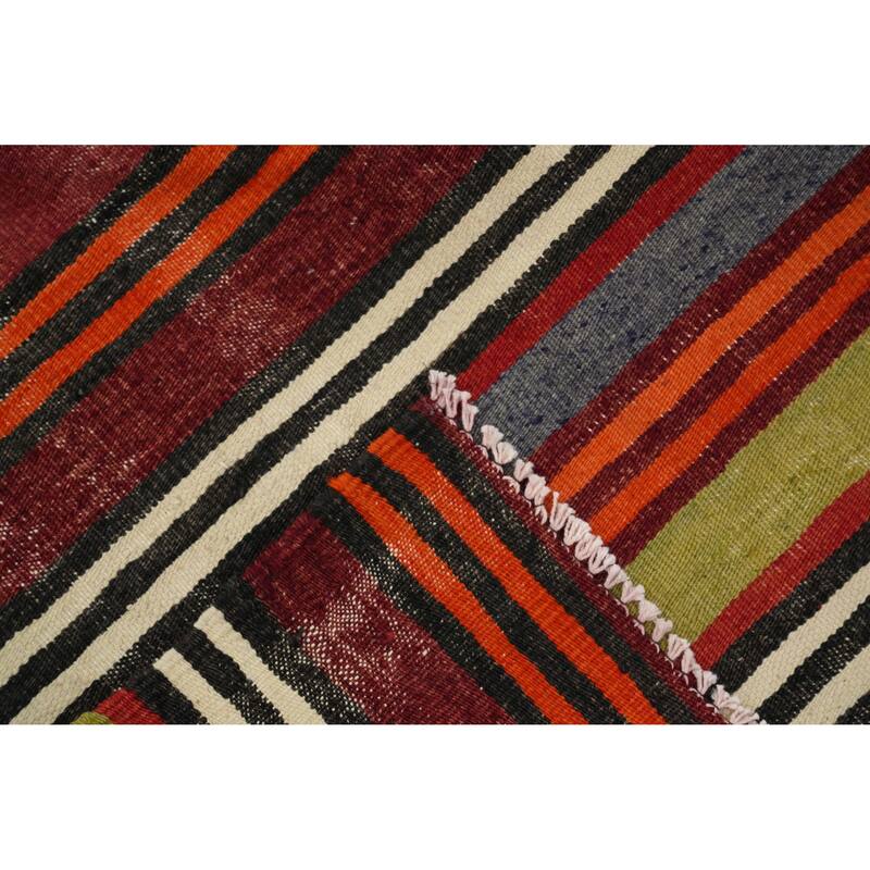 Hand Woven Oriental 100% Wool Carpet Southwestern Geometric Multi-Colored Kilim Area Rug - 9' 5'' X 5' 0''