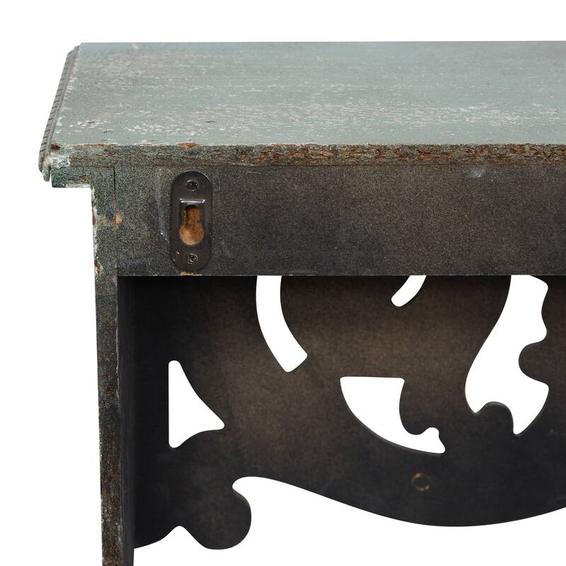 Beige Wooden 1 Shelf Scroll Room Wall Shelf with Gray Distressing
